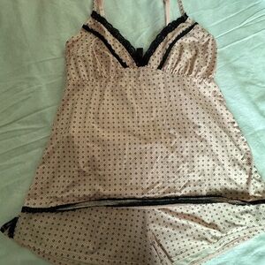 Elegant Pink and Black Lace Trim Sleepwear